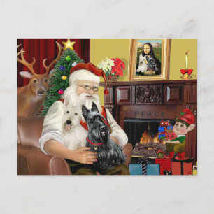 Santa At Home - Scottish Terriers (twee) - Santa Feestdagenkaart