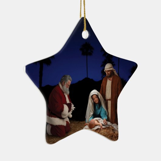 Santa at Nativiteitssterversiering Keramisch Ornament (Rechts)