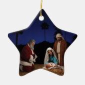 Santa at Nativiteitssterversiering Keramisch Ornament (Voorkant)
