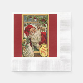 Santa at the Window with Toys Coined Paper Napkin Servet