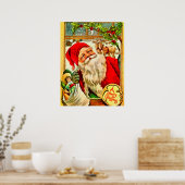 Santa At Window met speelgoedzak Poster (Keuken)