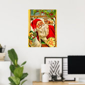 Santa At Window met speelgoedzak Poster (Thuiskantoor)