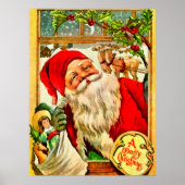 Santa At Window met speelgoedzak Poster (Voorkant)