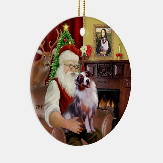 Santa - Aussie Shepherd 1 Keramisch Ornament (Rechts)