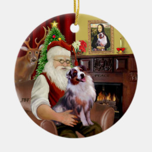 Santa - Aussie Shepherd 1 Keramisch Ornament
