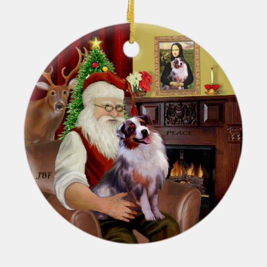 Santa - Aussie Shepherd 1 Keramisch Ornament (Achterkant)