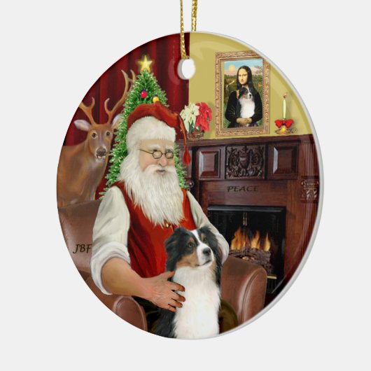 Santa-Aussie Shepherd (Tri 2) Keramisch Ornament (Links)