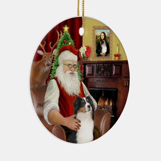 Santa-Aussie Shepherd (Tri 2) Keramisch Ornament (Rechts)