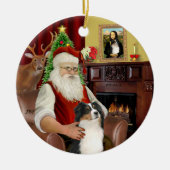 Santa-Aussie Shepherd (Tri 2) Keramisch Ornament (Voorkant)