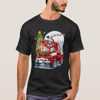 Santa Australian Shepherd On Pickup Truck Christma T-shirt