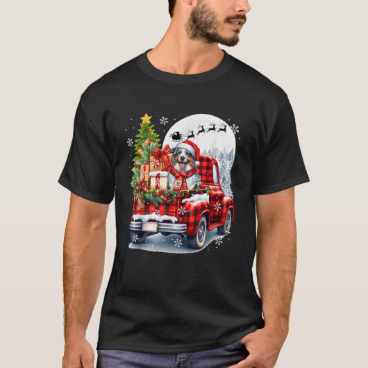 Santa Australian Shepherd On Pickup Truck Christma T-shirt (Voorkant)