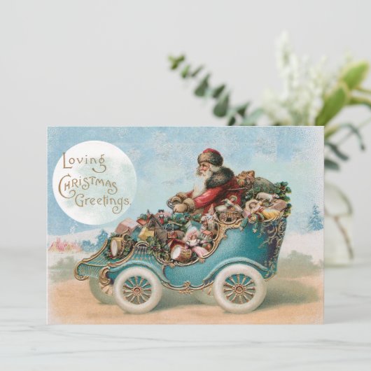 Santa Auto Kerstmis Groeten Auto Feestdagenkaart (Staand voorkant)