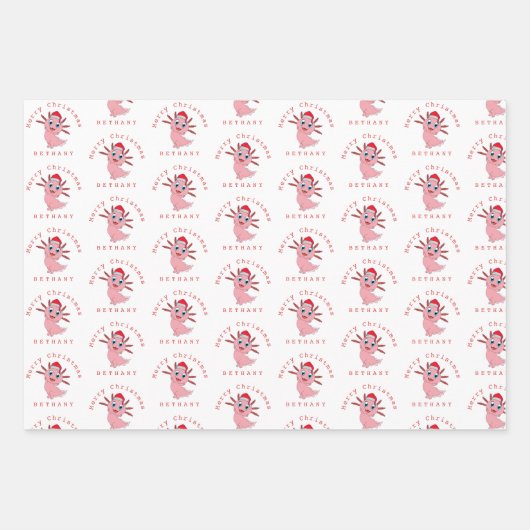 Santa Axolotl Cute Pattern Name Merry Kerstry Inpakpapier Vel (Voorkant)