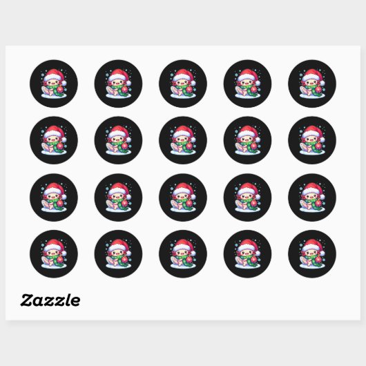 Santa Axolotl Funny Cute Xmas Funny Christmas  Ronde Sticker (Vel)