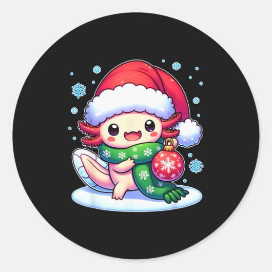 Santa Axolotl Funny Cute Xmas Funny Christmas  Ronde Sticker (Voorkant)