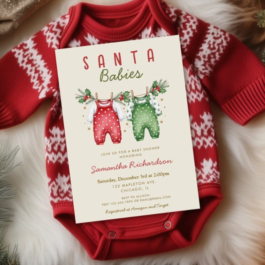 Santa Babies Christmas Twins baby shower Kaart