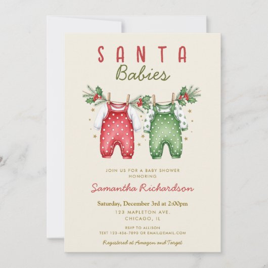 Santa Babies Christmas Twins baby shower Kaart (Voorkant)