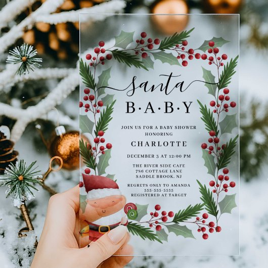 Santa Baby Acryl Baby shower Uitnodiging