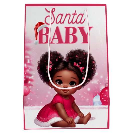 Santa Baby Afro Puff Baby Meisje Kerstmis Medium Cadeauzakje (Achterkant)
