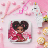 Santa Baby Afro Puff Baby Meisje Kerstmis Papieren Bordje (Feest)