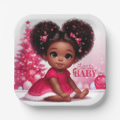 Santa Baby Afro Puff Baby Meisje Kerstmis Papieren Bordje (Voorkant)