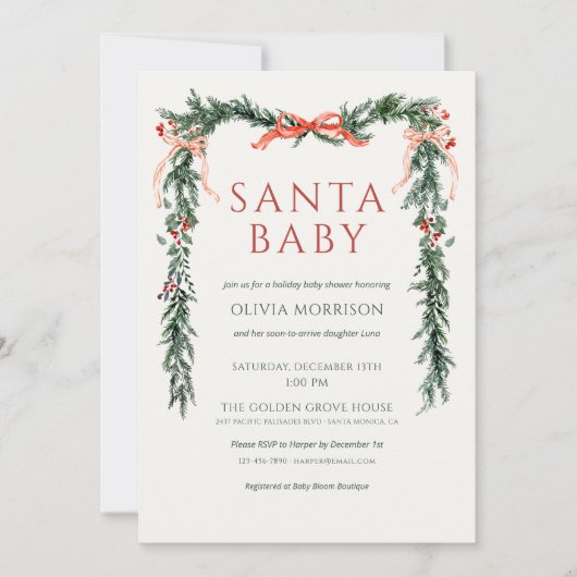 Santa Baby All in One Bow Christmas Baby Shower Kaart (Voorkant)