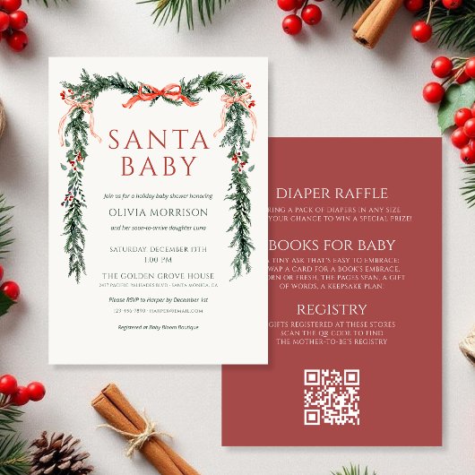 Santa Baby All in One Bow Christmas Baby Shower Kaart