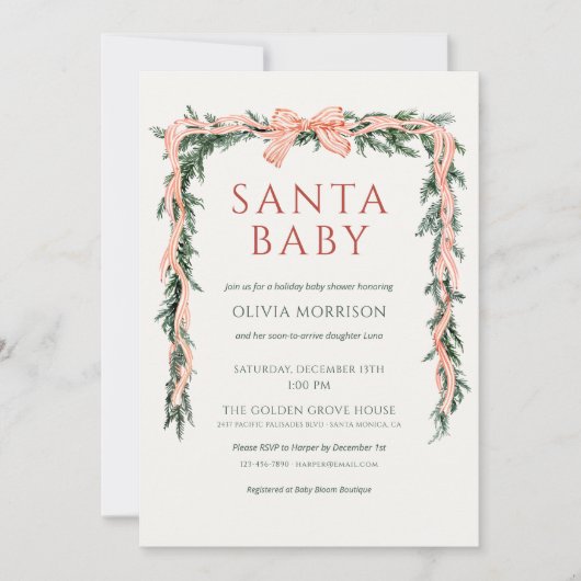 Santa Baby All in One Bow Winter Baby Shower Kaart (Voorkant)