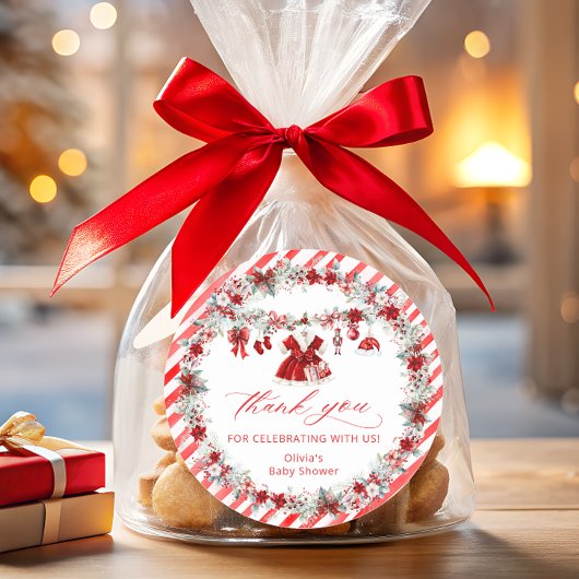 Santa Baby Baby Clothes Baby Shower Thank You Ronde Sticker