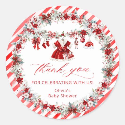 Santa Baby Baby Clothes Baby Shower Thank You Ronde Sticker (Voorkant)
