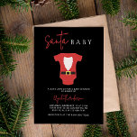 Santa Baby Baby shower Christmas Modern Zwart Rood Kaart<br><div class="desc">Vier de komende komst van een beetje vakantievreugde met onze "Santa Baby" Baby shower Invitation! Met een minimalistisch ontwerp met een charmante afbeelding van een baby-bodysuit en delicate vakantiedetails, is deze uitnodiging ideaal voor een baby shower met een winterthema. Ontworpen om zowel modern als elegant te zijn, zet het de...</div>