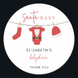 Santa Baby Baby shower Clothesline Christmas Ronde Sticker<br><div class="desc">Vier het plezier van een vakantie baby shower met onze Santa Baby Theme Custom Paper stickers! Deze schattige, feestelijke stickers brengen vakantie juichen naar uw evenement met een speels Santa Baby-ontwerp dat ideaal is voor een baby shower met kerst- of winterthema. Ontworpen en geïllustreerd met liefde door Kristine Lee www.kristineleedesigns.com...</div>