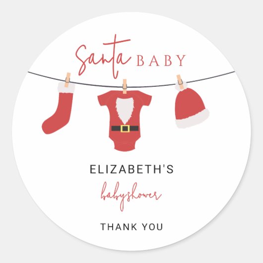 Santa Baby Baby shower Clothesline Christmas Ronde Sticker (Voorkant)