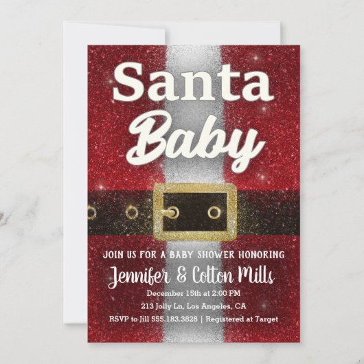 Santa Baby - Baby shower Glitter Glam Uitnodiging (Voorkant)