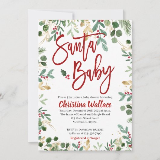 Santa Baby Baby Shower-uitnodigingen Kaart (Voorkant)