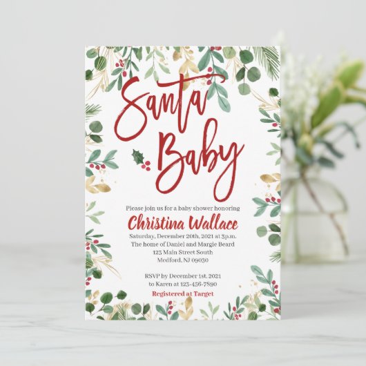 Santa Baby Baby Shower-uitnodigingen Kaart (Staand voorkant)
