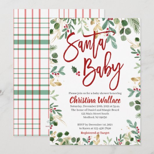 Santa Baby Baby Shower-uitnodigingen Kaart (Voorkant / Achterkant)
