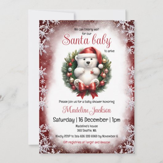 Santa Baby Beer Kerst Baby shower Uitnodiging (Voorkant)
