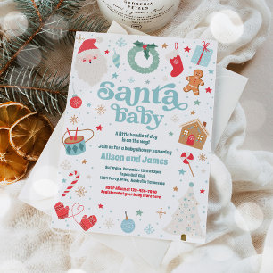 Santa Baby Blauw Jongen Kerstmis Baby shower Kaart