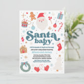 Santa Baby Blue en Red Kerstmis Baby shower Kaart (Staand voorkant)