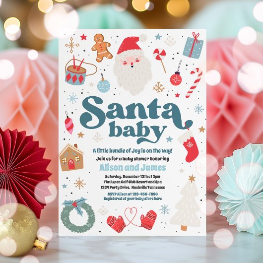 Santa Baby Blue en Red Kerstmis Baby shower Kaart
