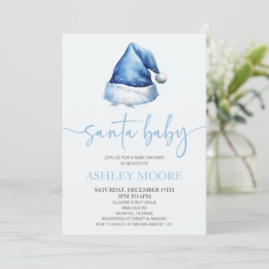Santa Baby Blue Pet Kerstvakantie Baby shower Kaart (Staand voorkant)