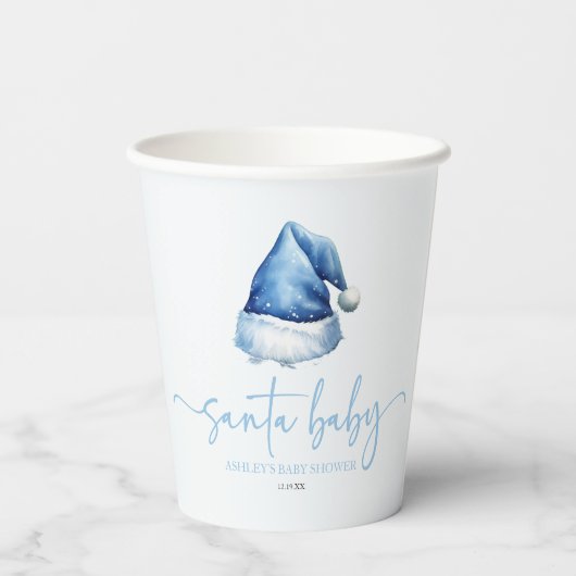 Santa Baby Blue Pet Kerstvakantie Baby shower Papieren Bekers (Achterkant)