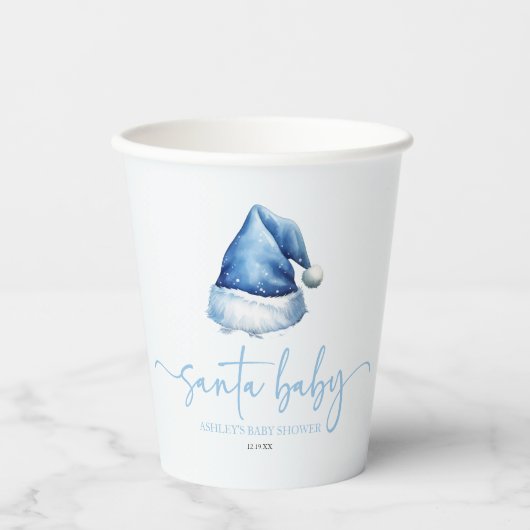 Santa Baby Blue Pet Kerstvakantie Baby shower Papieren Bekers (Voorkant)