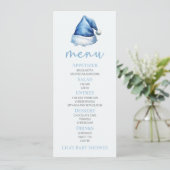 Santa Baby Blue Snowy Santa Hat Baby shower Eten Menu (Staand voorkant)