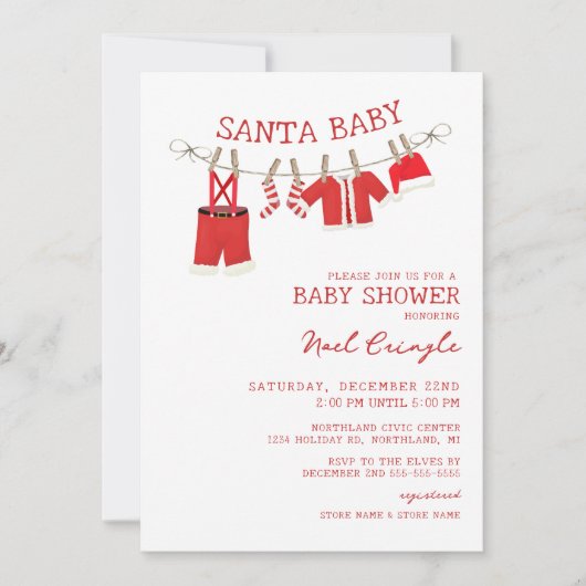 Santa Baby Christmas Baby Douche Uitnodigingen (Voorkant)