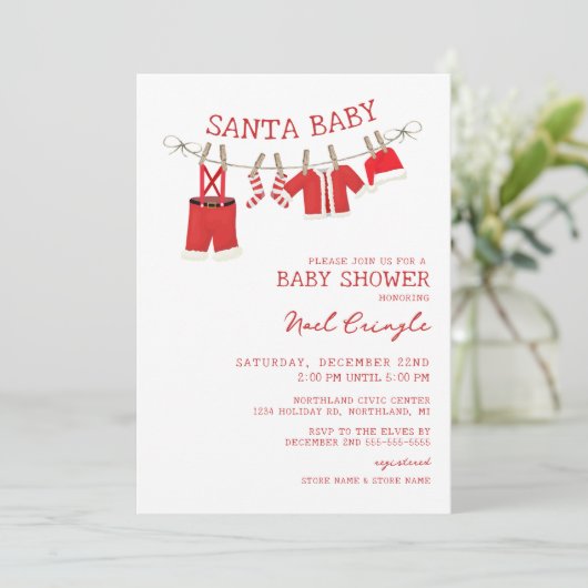 Santa Baby Christmas Baby Douche Uitnodigingen (Staand voorkant)