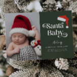 Santa Baby Christmas Baby Foto Geboorte Aankondiging<br><div class="desc">Whimsical vakantie geboorte aankondiging kaart met 2 foto's van uw pasgeborene met een tekst in retro wervelende lettertype dat zegt "santa baby."</div>