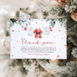 Santa Baby Christmas Baby shower Dank u kaart<br><div class="desc">Het Red Greenery Santa Baby Winter Christmas Baby Clothes Baby shower Thank You Card is een heerlijke manier om dankbaarheid te uiten aan uw gasten na een feestelijk baby shower. Met een charmant rood en groen ontwerp met wintergroen en schattige babykleding aan een waslijn, legt deze kaart perfect de warmte...</div>