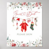 Santa Baby Christmas Baby shower Guest Book Poster (Voorkant)
